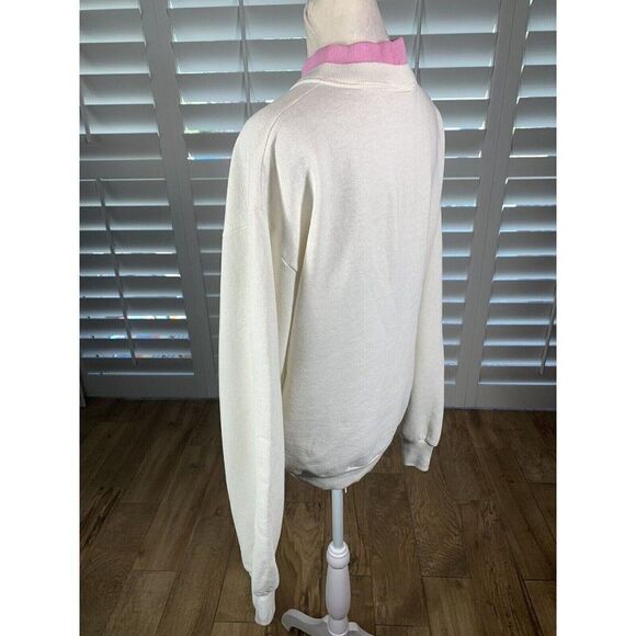 Vtg Grandma Core Double Collar White Pink Flowers Sweatshirt M/L K Hamilton - Picture 7 of 12